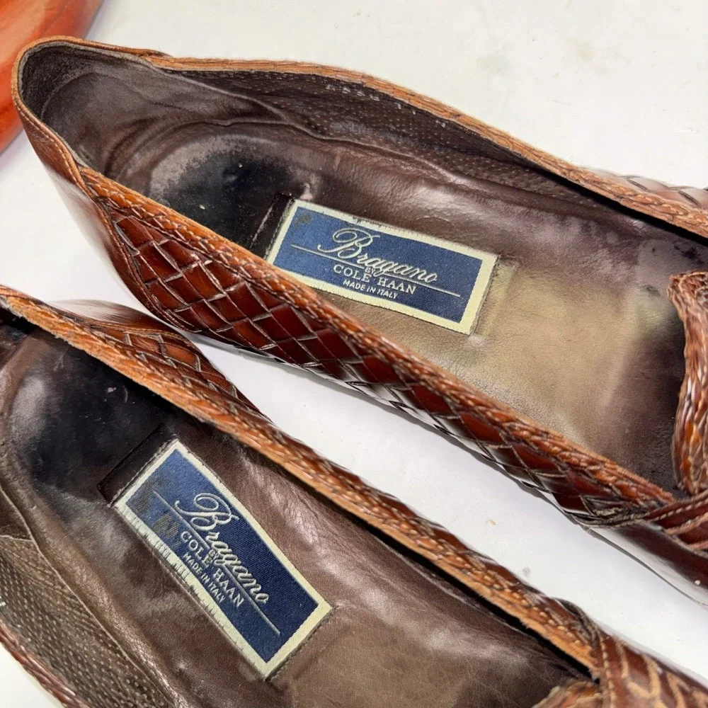 Cole Haan Bragano Loafers Mens 11 N Brown Woven Leather Tassel Made in Italy